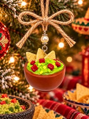 Guacamole & Chips Christmas Ornament | Handmade Mexican Food Ornament, Avocado